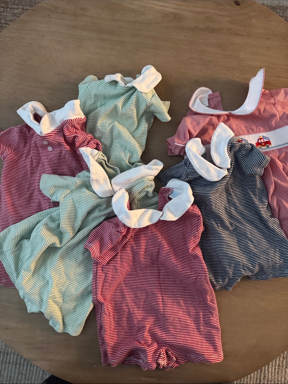 Edgehill Collection Striped Baby Romper Set with White Peter Pan Collars